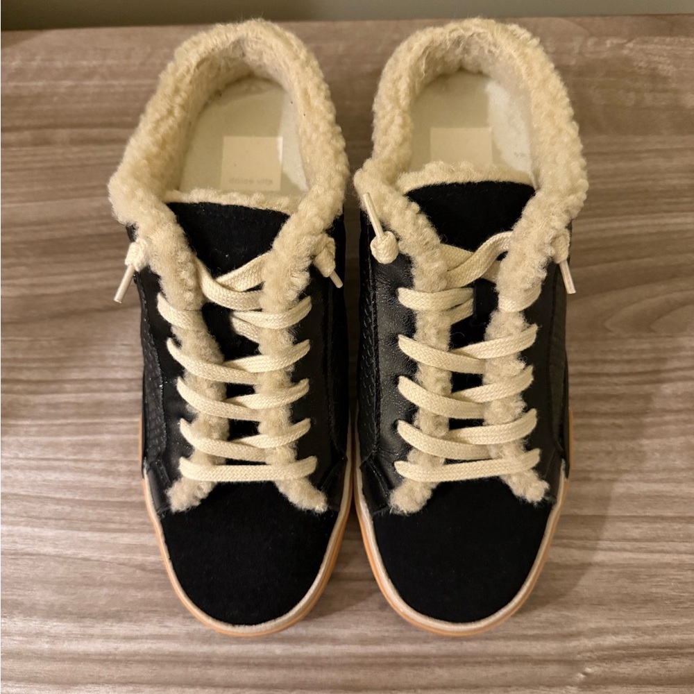 Black and Cream Fleece-Lined Sneakers